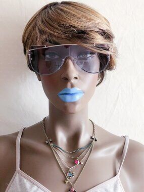 Oversized Y2K Shield Sunglasses Blue Gray Gradient